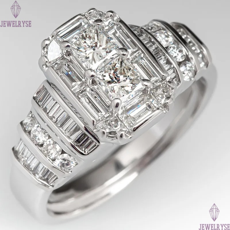 Wedding Rings Luxury Jewelry 925 Sterling Silver T Princess Cut White Topaz CZ Diamond Gemstones Party Eternity Women Engagement Band Ring Gift