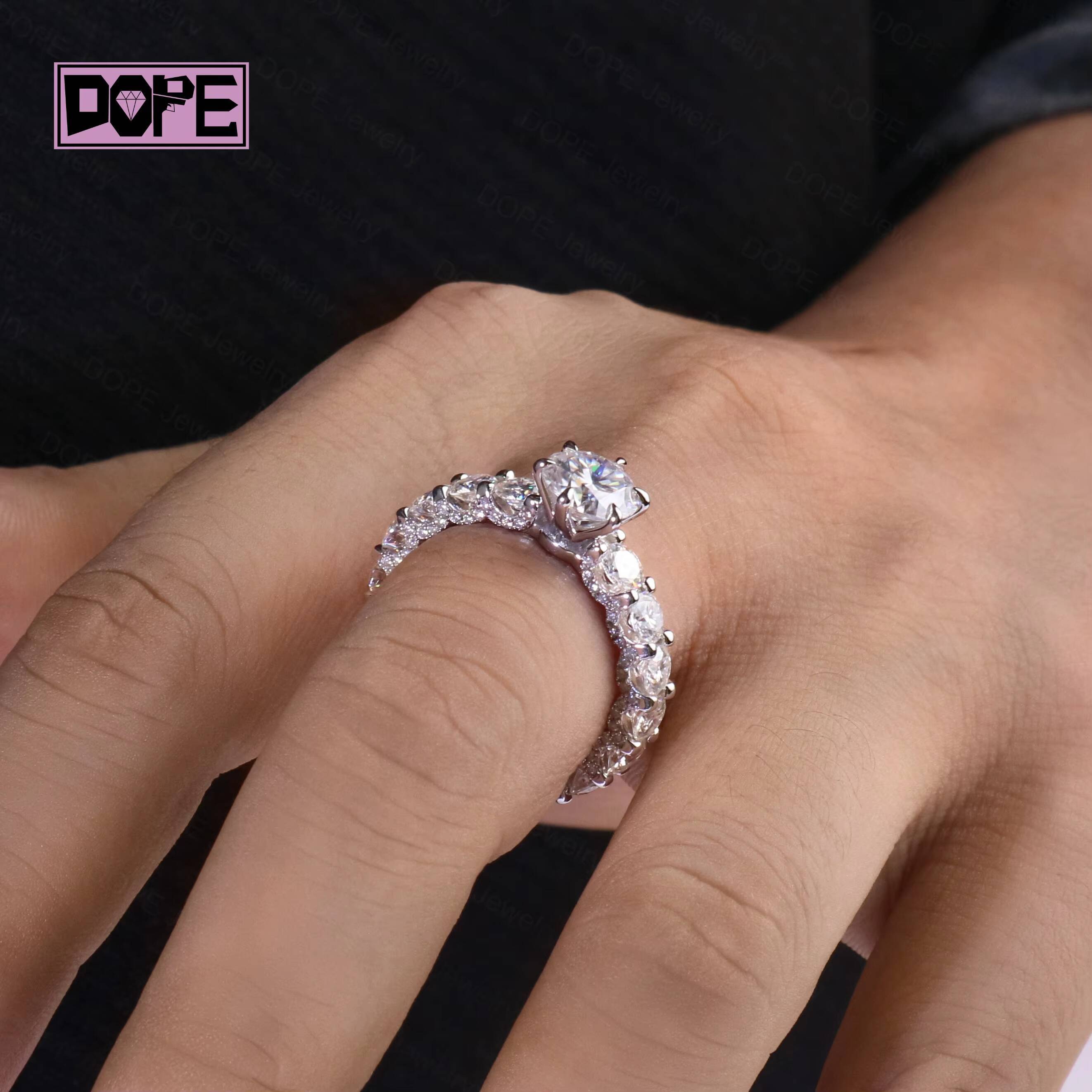 Classic Moissanite Ring 925 Silver 14K Gold Plated VVS 2 Carats Solitaire Iced Out Prong Women Engagement Wedding Ring