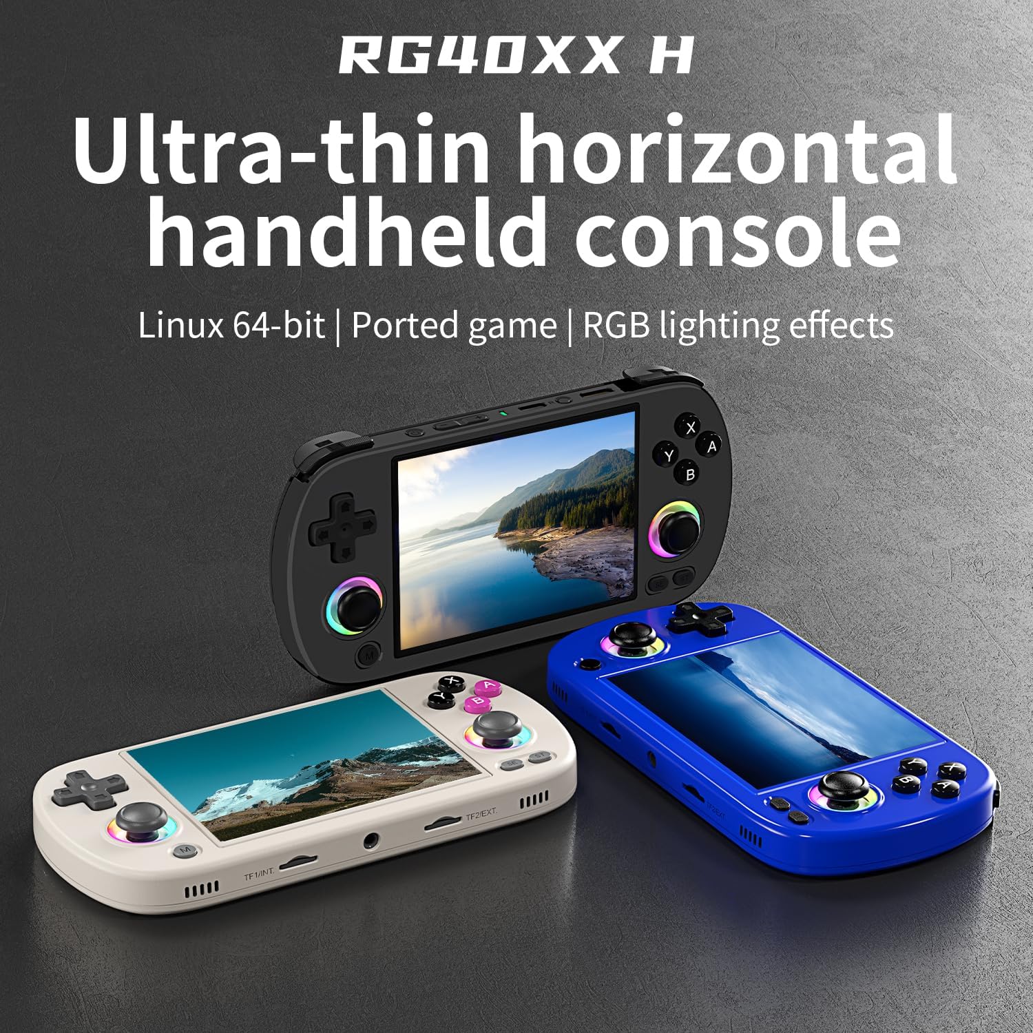 RG40XX H Handheld Game Console with RGB Colorful Joystick Lighting, 4" IPS Screen Linux System, Built in 3200mAh Battery 64G TF Card & 5528 Games