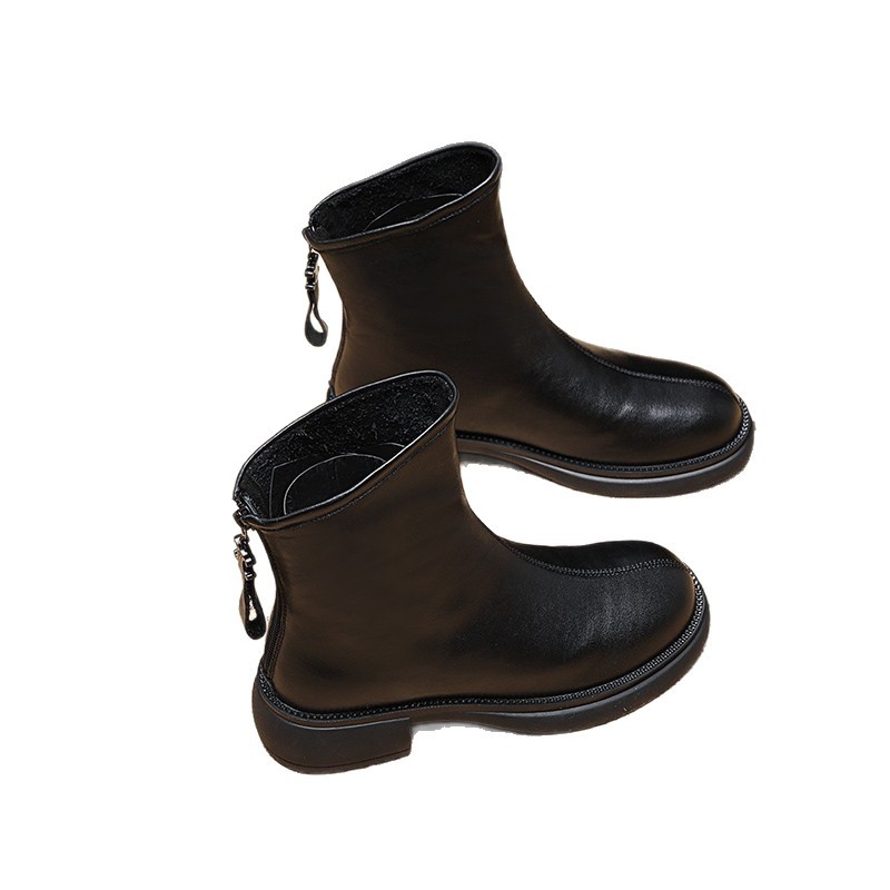 Designer shoes Autumn and Winter New Womens British Style Chelsea Soft Bottom Soft Leather Martin Boots Brown Plush Fashion Boots