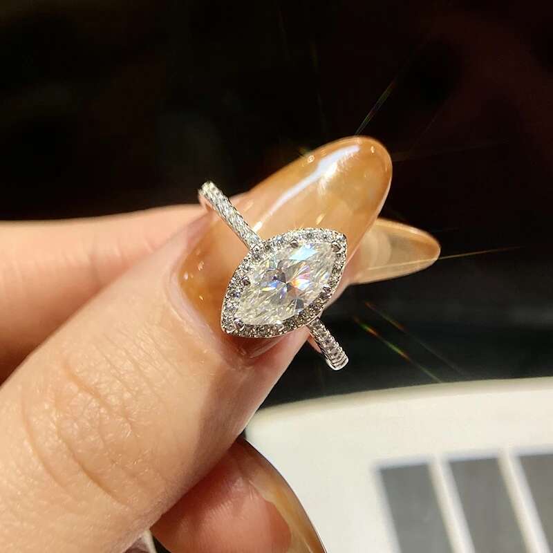 KNB Delicate 1CT Marquise Cut Certified Moissanite Diamond Wedding Rings For Women Gift Real 925 Sterling Silver Fine Jewelry