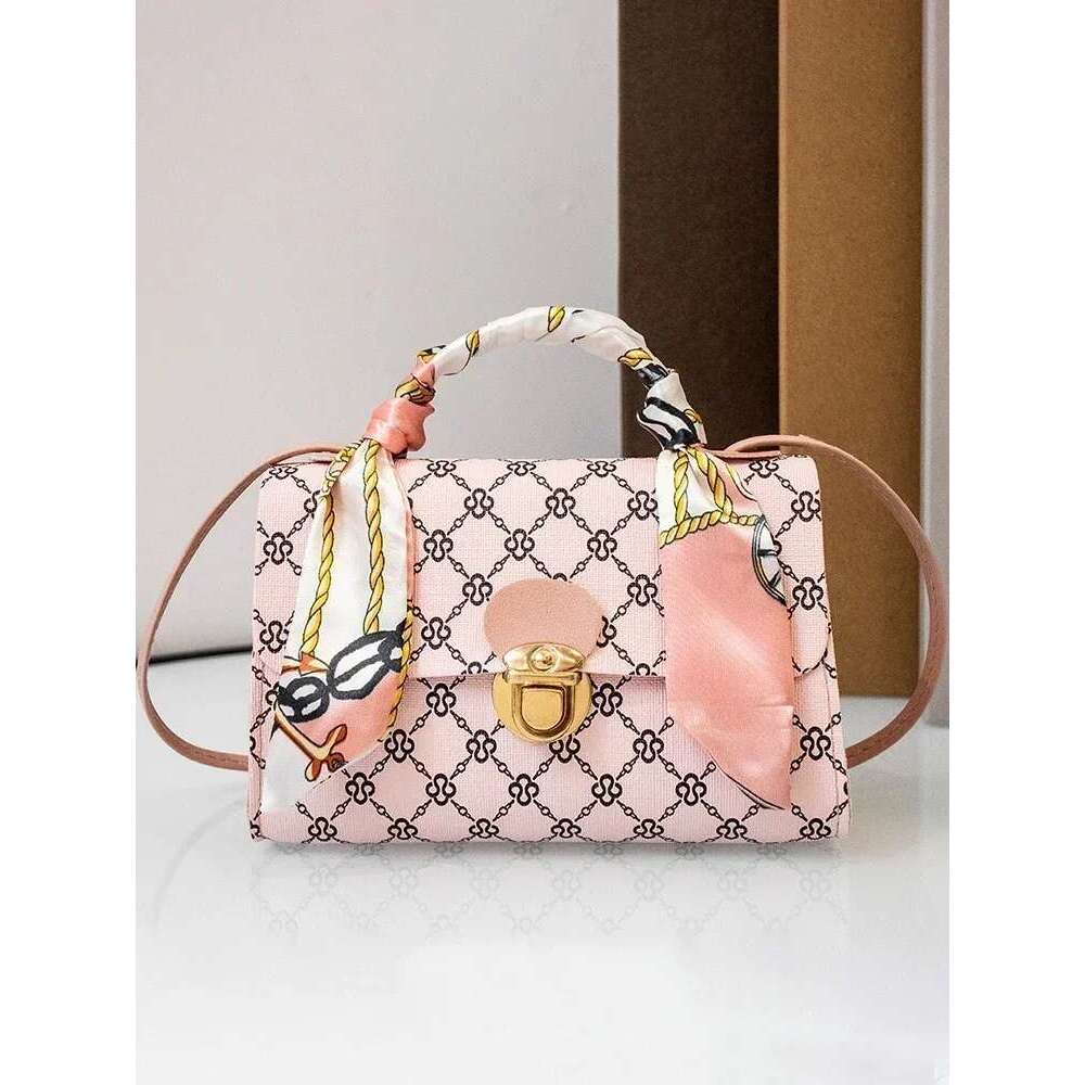 New Ladies Dot Panel Printed PU Scarf Lock Buckle Shoulder Bag Crossbody Bags For Women