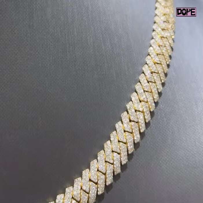 In Stock Cuban Chain Luxury VVS 10mm Iced Out 14k Gold Plated 925 Silver Hiphop Moissanite Cuban Link Chain