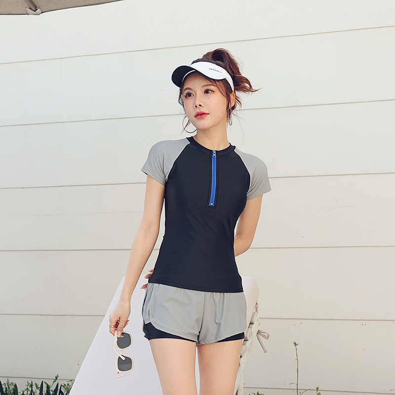 Swimsuit women's split sports quick drying professional covers the belly and looks slim conservative swimsuit soaking hot spring set