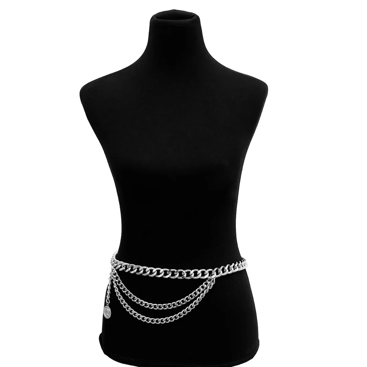 Fashion gold chain belt womens dress punk edge silver metal 250425