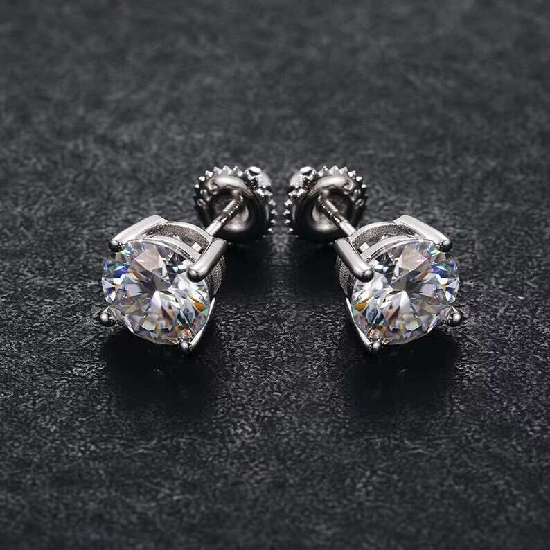 VVS Moissanite Stud Earrings Hiphop 925 Silver Bling Moissanite Diamond Round Cut Moissanite Earrings