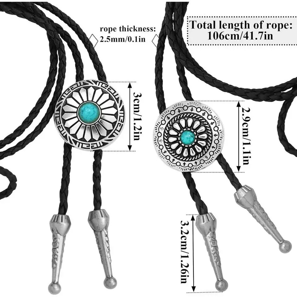 Vintage Bolo Tie Green Black Stone Pendant Leather Bolo Ties Western Cowboy Necklace Dance Necktie Accessories for Men Women 250430
