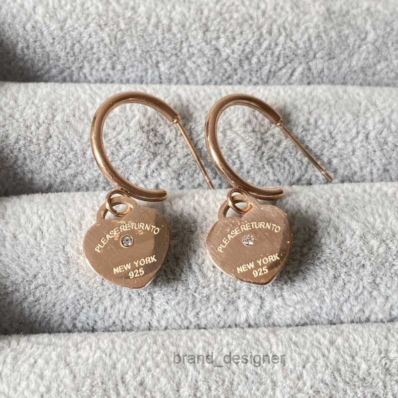 With Dias Designer Hoops Gold Plated Simple Heart Pendant Stainless Steel Fashion Earrings For Women Lady Free shipping