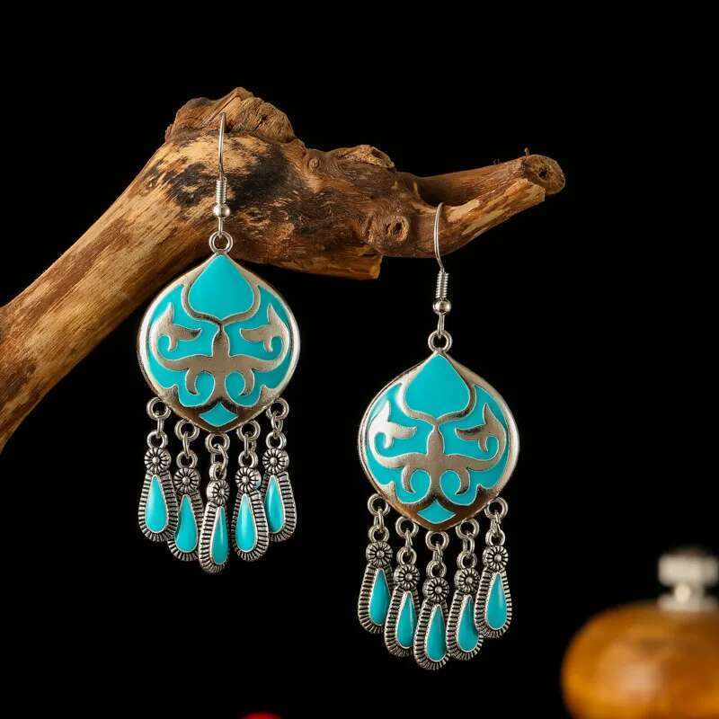New Ethnic Fire Totem For Women Creative Design Short Style Enamel Vintage Water Drop Earrings Party Daily Jewelry