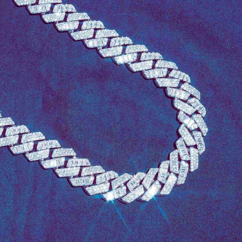 15mm Diamond Tester Pass Hip Hop D Color Baguette Moissanite Mix Cut 925 Sterling Silver Iced Cuban Chain for Men and Women