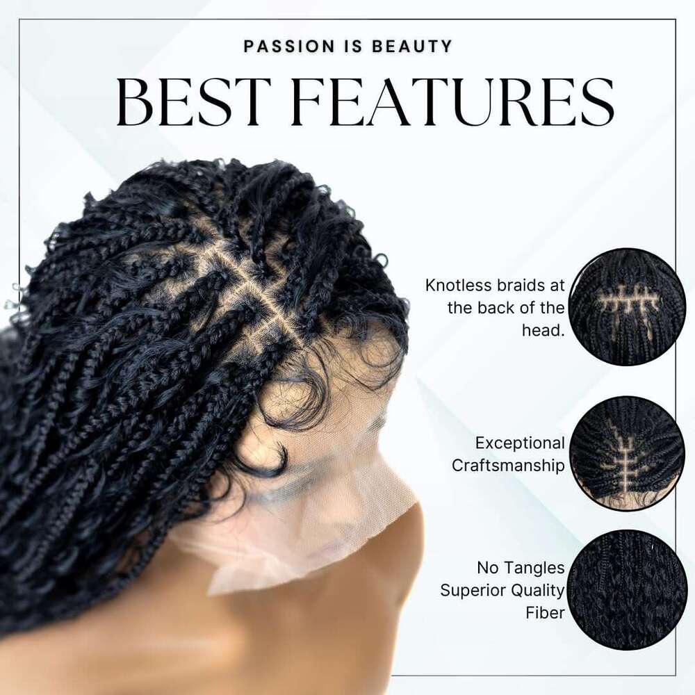 PIB 24'' Full Lace Bohemian Box Braid Knotless Wigs for Women Synthetic Braided Wig with Natural Baby Hair - Jet Black #1
