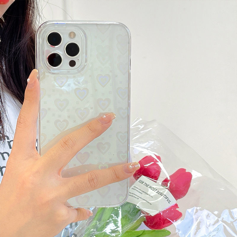 Laser Heart Transparent Phone Case iPhone 16/15 Pro Max Compatible with Apple 14 Pro Max Protective Case