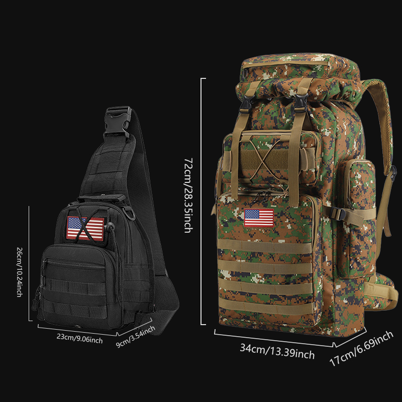 hiking backpack large capacity multifunctional set of 2 backpack chest bag suitable for outdoor sports travel camping tactical backpack for outdoor 30