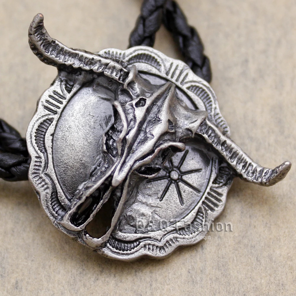 Arrial Western Southwest Longhorn Steer Cow Skull Shield Leather Rodeo Bola Bolo Neck Tie Top Fashion Shirt Accessories Tie 250430