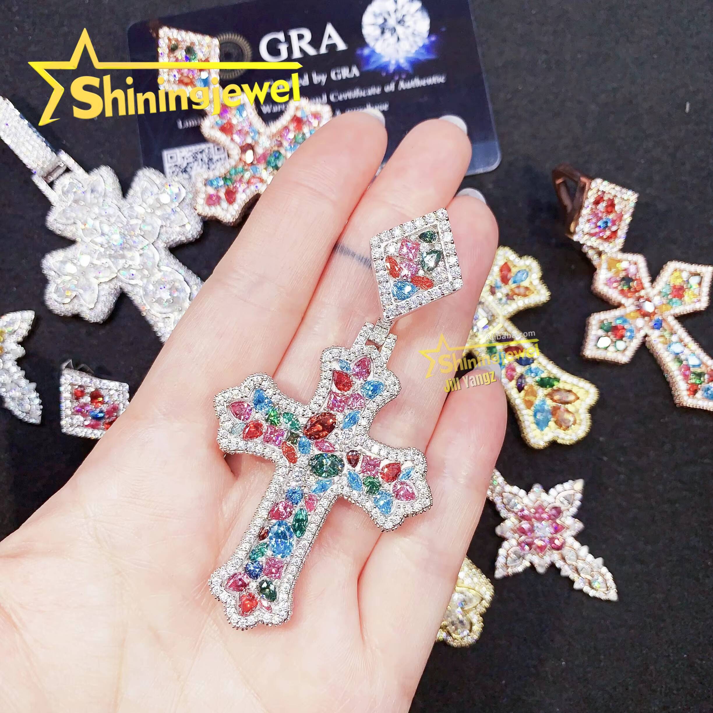 Trending Products Mixed Cutting Color Moissanite Cross Pendant Collection Hip Hop Iced Out Pendant Religious Jewelry