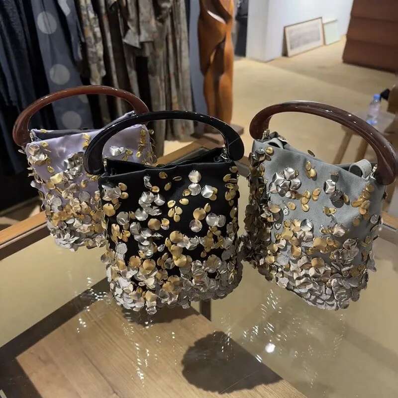 2025 New Unique Design Exquisite Sequin Handbag Bucket Handmade Shoulder Crossbody Bag For Women
