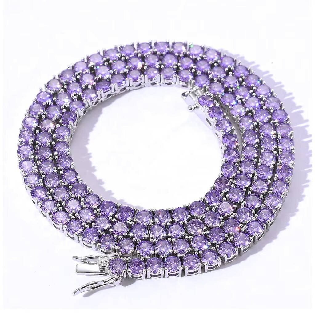 4mm Brass Zircon Tennis Chain 1 Row Necklace Hip Hop Bling Jewelry Gold Silver CZ Tennis Chain Necklace Iced Out