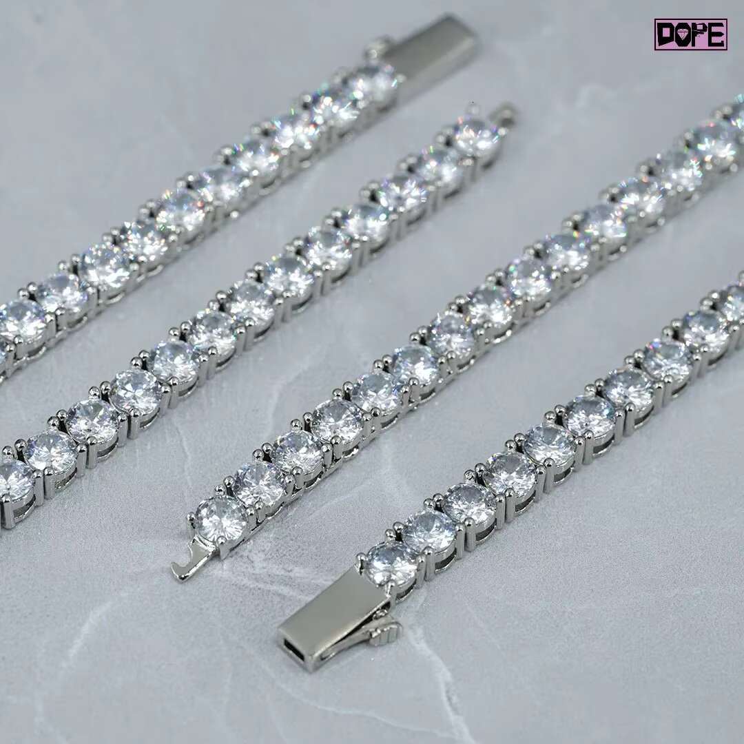 Factory 5mm Tennis Chain Hip Hop Men 925 Silver White Gold Plated Iced Out VVS Moissanite Tennis Chain