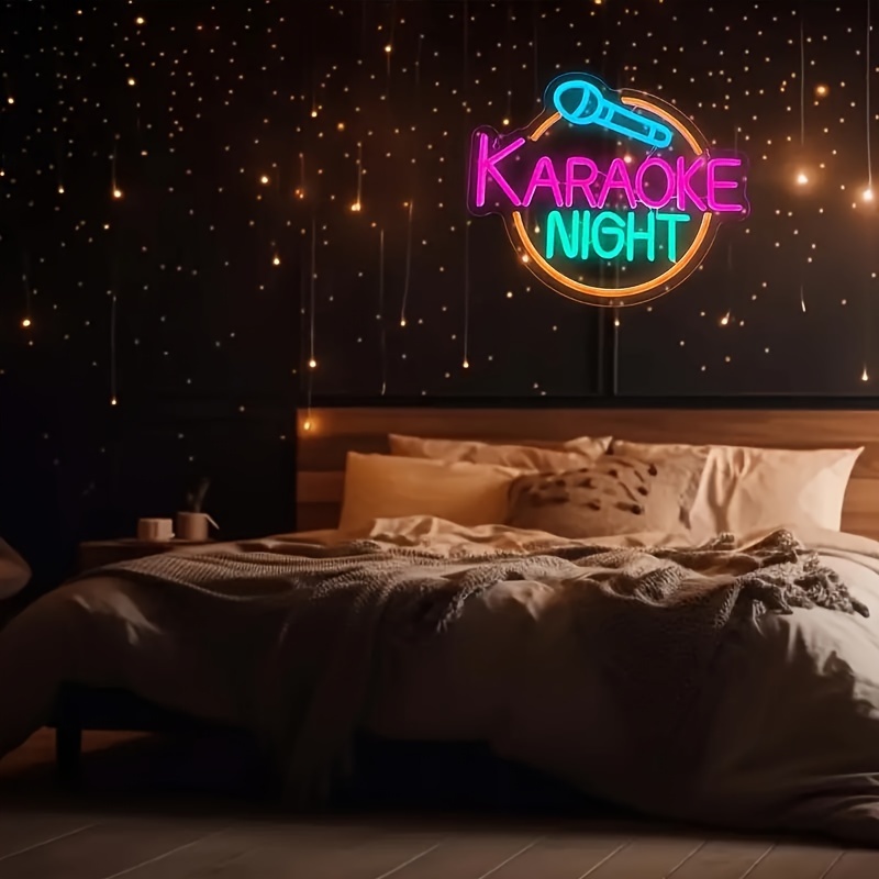 Karaoke Night Neon Sign Music Room Decor Karaoke Bar LED Sign for Wall Decor Karaoke Live On Air Neon Lights Signs Bar Open Neon Wall Light for Music 