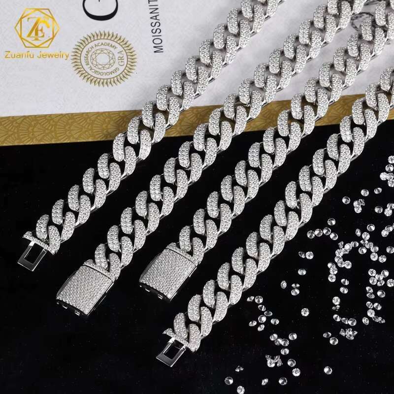 Hip Hop Street Rap 10mm 12mm Mens Cuban Link Chain Bracelet Iced Out Moissanite Diamond Miami Cuban Link Chain Necklace