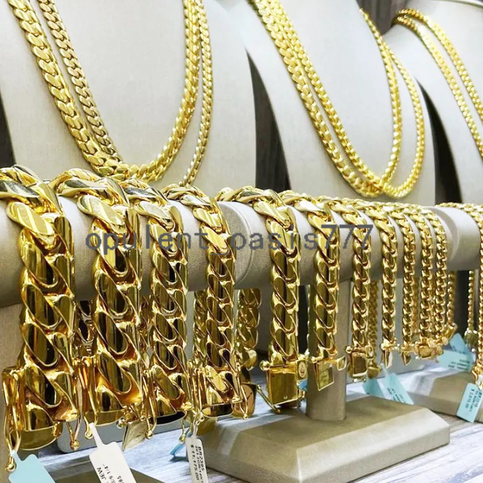 Custom Non Tarnish Hip Hop Jewelry Gold Plated Filled Stainless Steel Moissanite Iced Out Clasp Miami Cuban Link Chain for Men