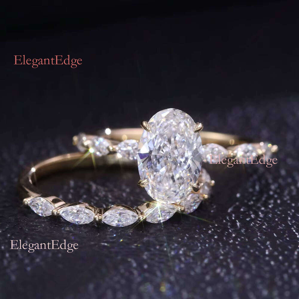 Special oval cutting laboratory semi eternal wedding engagement couple set gold ring