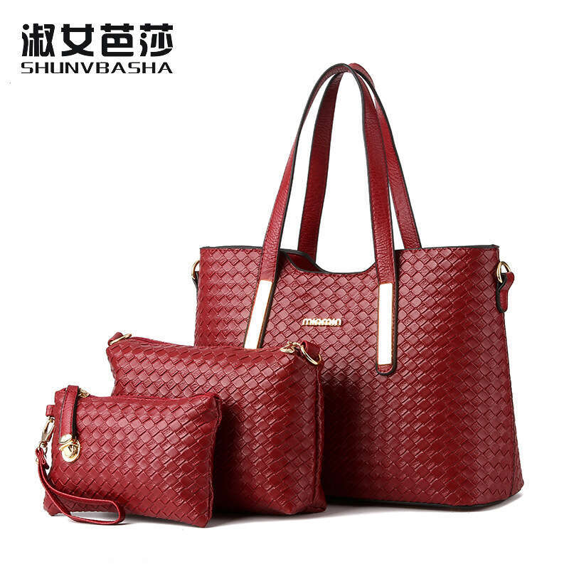 2024 New Trendy Women's Woven Pattern Mother and Child Bag Three Piece Set Crossbody Shoulder Handbag