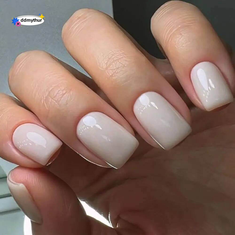 24pcs Square False French Glossy Nude Pink Fake Full Cover Press on Nails Tips DIY Nail Art Faux Fingernails ddmythur