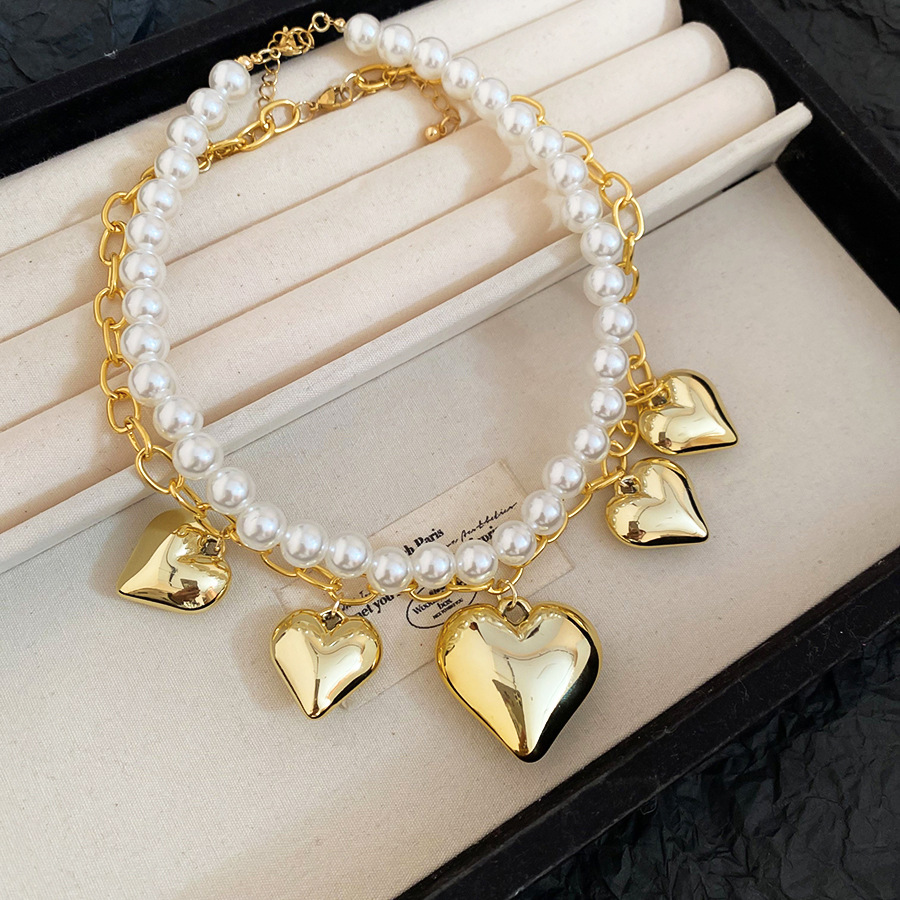 European and American Cross-Border Pearl Heart Necklace Vintage Personality Fashion Temperament Collarbone Chain Light Luxury High-End Sense Jewelry f - view 4