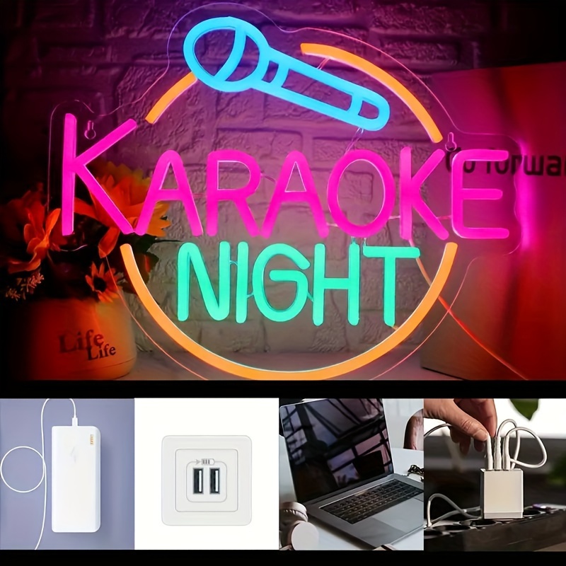Karaoke Night Neon Sign Music Room Decor Karaoke Bar LED Sign for Wall Decor Karaoke Live On Air Neon Lights Signs Bar Open Neon Wall Light for Music 