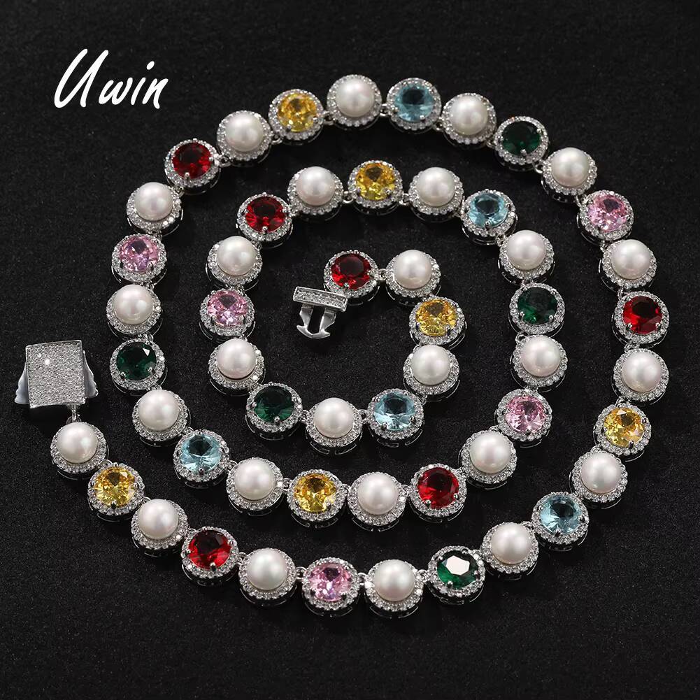 UWIN Vintage Women Men Multicolor Gem Stones Pearl Necklace Retro Ruby Chain Bracelet Design Jewelry