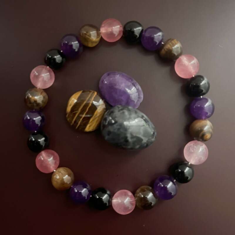 Temu Xiyin TK Natural Black Shoulder Stone Tiger Eye Strawberry Obsidian Purple Crystal Bracelet Batch