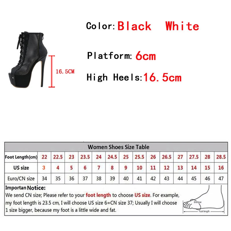 Liyke Sexy Mesh Peep Toe Party Club Stripper Pole Dance Platform Boots Fashion Zip Lace-Up Extreme High Heels Dancing Shoe Women 250428