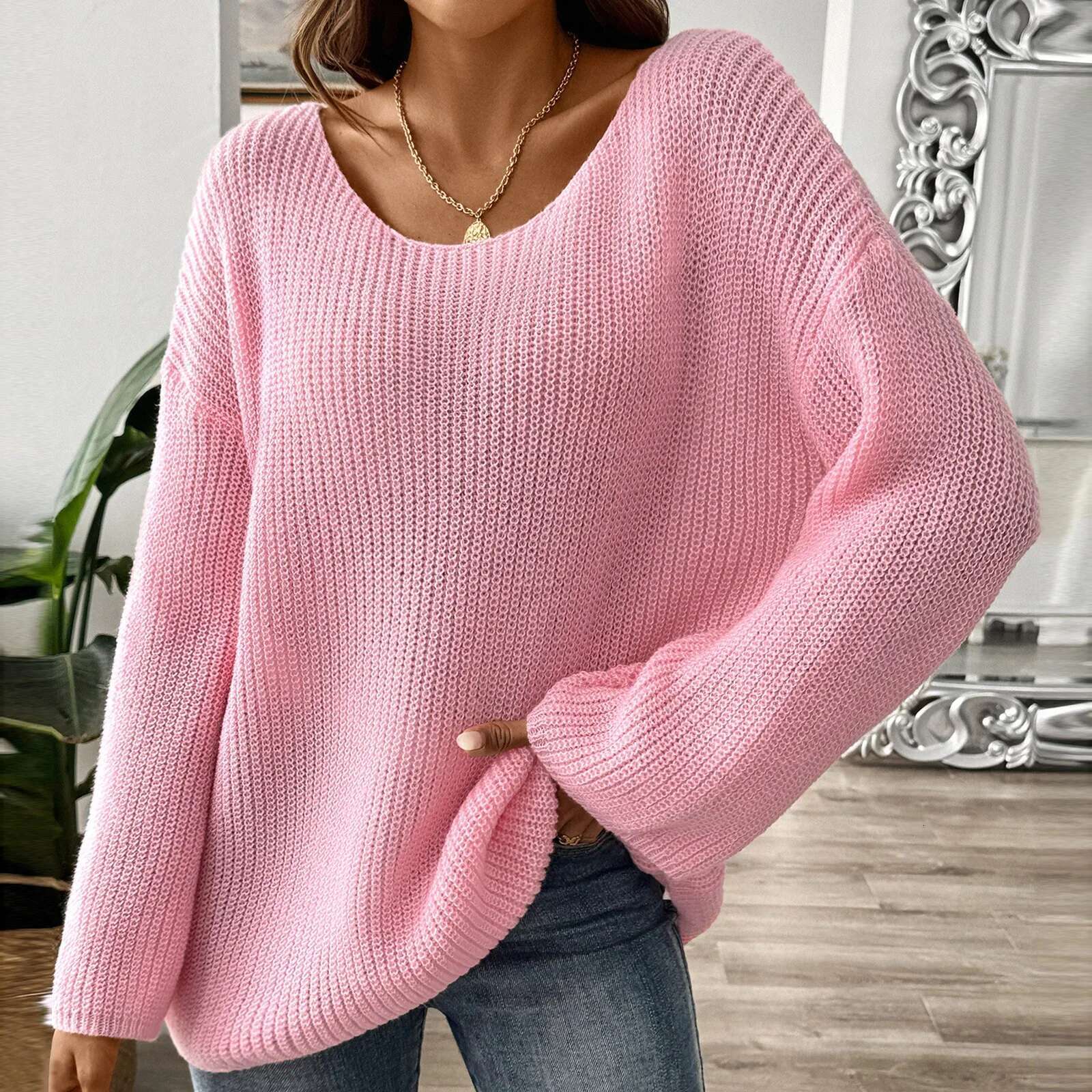 Traf Women'S Pullover Top Loose One Line Neck Off Shoulder Flare Sleeve Sweater Ropa Para Mujer Tops For Women fashion clothing women