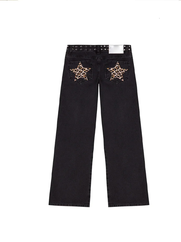 Street patch work jeans for women high waist wide leg floor denim pants springsummer fashion casual loose 250530