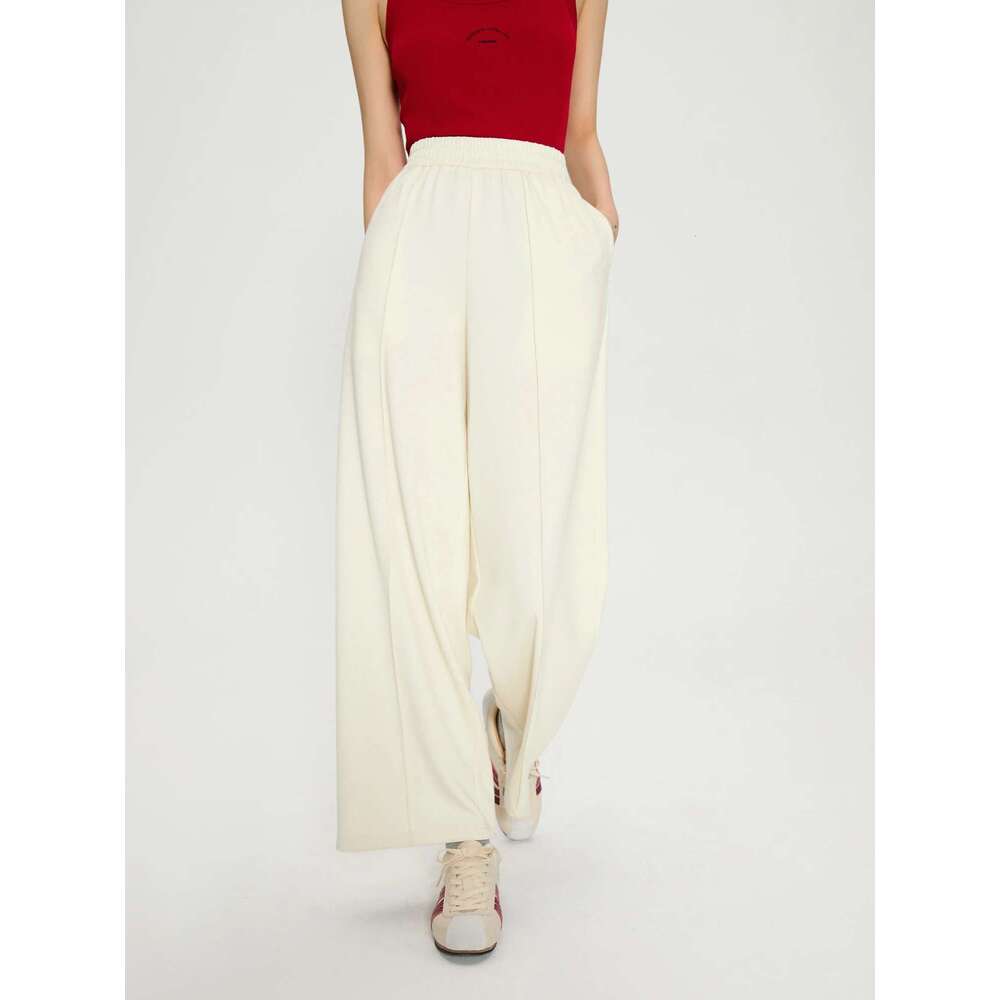 DUSHU Red Pant Casual Sport Style Female Autumn Thick Long Trousers Beige Elastic Waist Straight Pants For Women 24Ds83048
