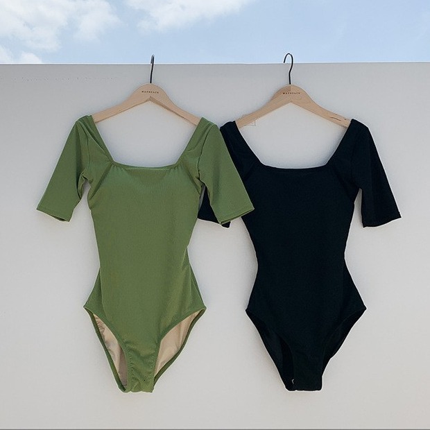 Swimsuit one-piece triangle backless ins student sexy girl solid color slimming women's hot spring swimming suit