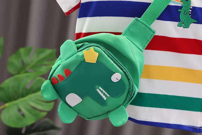 Summer Cute Cartoon Dinosaur Fashion Childrens O-neck T-shirt+Shorts+Bag Preschool Baby Boy and Girl Clothing Set New Childrens Track and Field Clothi