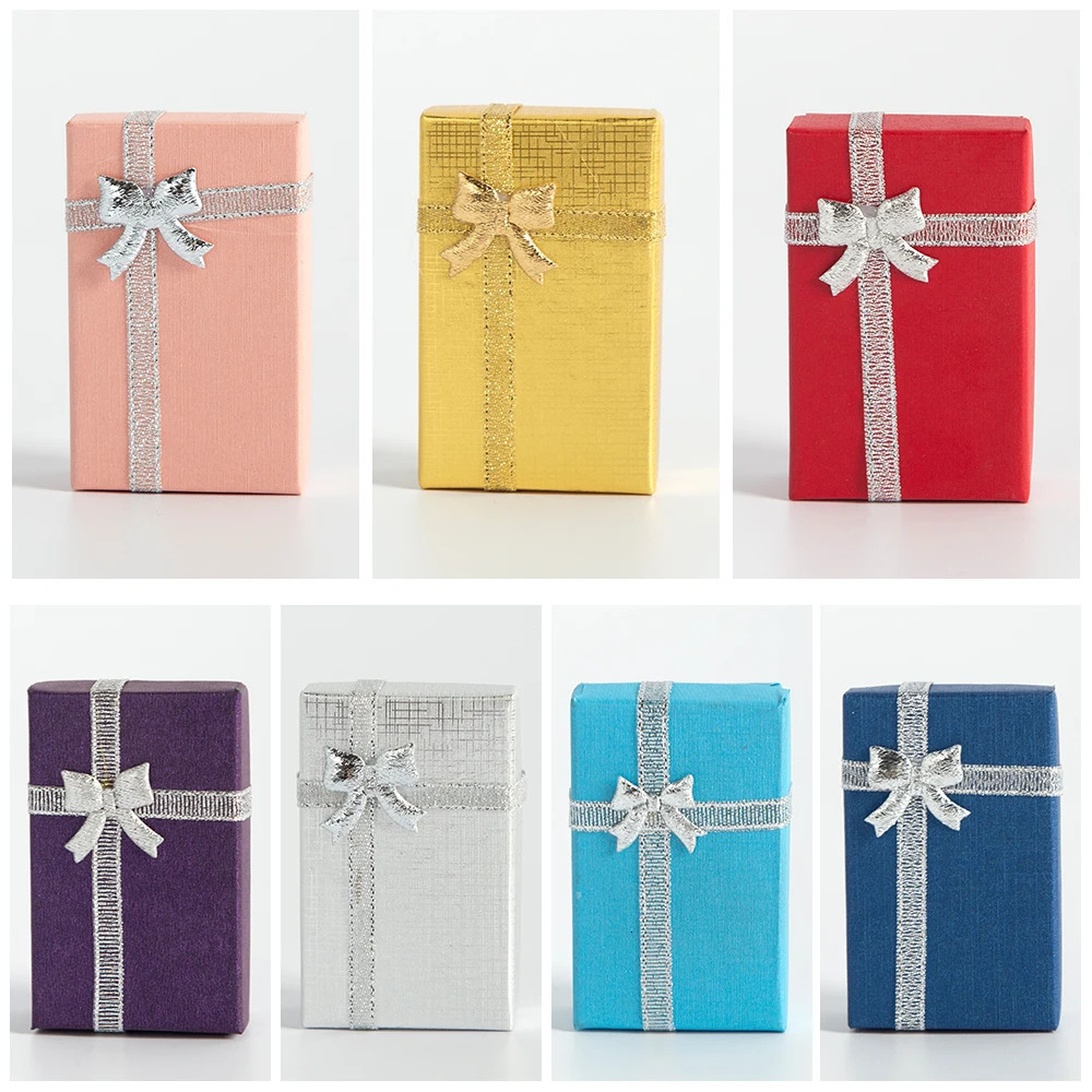 12/24/48pcs 80x50x25mm Cardboard Jewellery organizer Gift Boxes Display For Travel Jewelry Packing Box with Bowknot and Sponge 250428