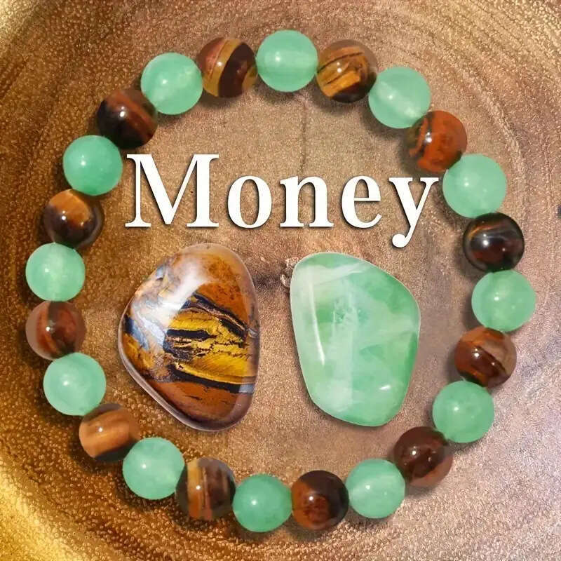 Temu Xiyin TK Natural Tiger Eye Stone Green Dongling Wealth Bracelet