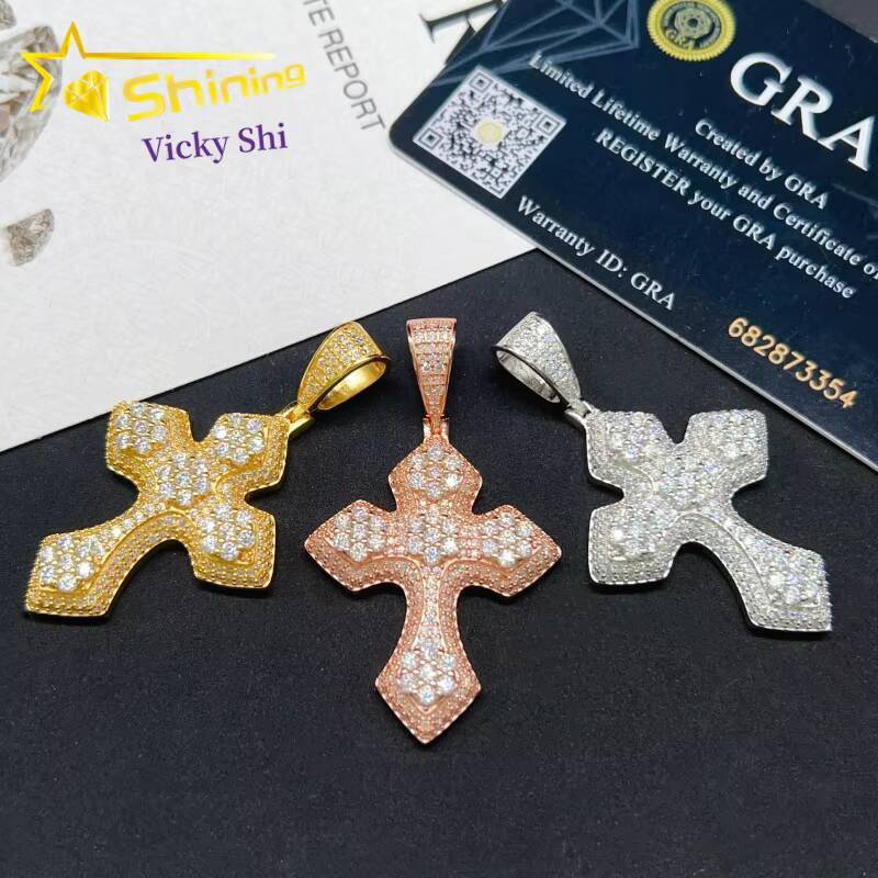 Factory Price Hip Hop Jewelry Pendants Pass Diamond Tester 925 Sterling Silver Moissanite Cross Pendant