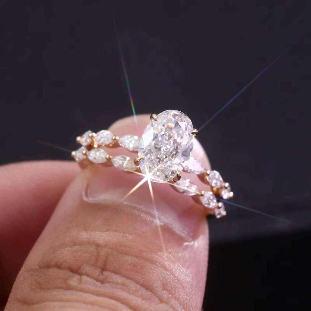 Special oval cutting laboratory semi eternal wedding engagement couple set gold ring