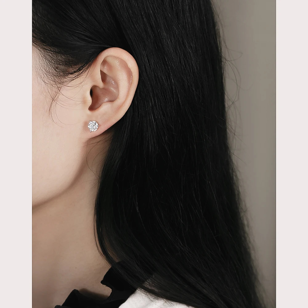 Knobspin D VVS1 Round Earring 3 Prongs Setting Classic Trendy Women Man Fine Jewelry GRA Certified 925 Sliver Earring 250420