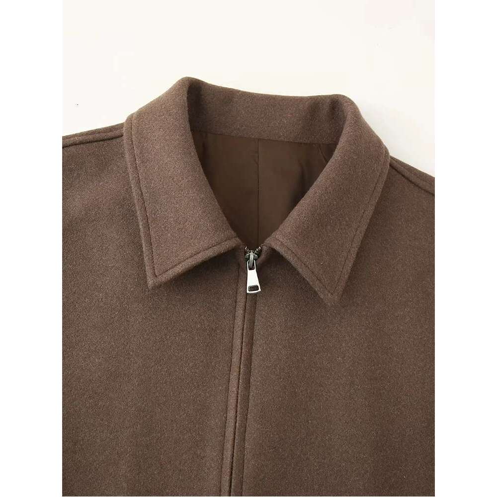 new women's clothing European American style simple and versatile retro brown zipper long-sleeved short jacket