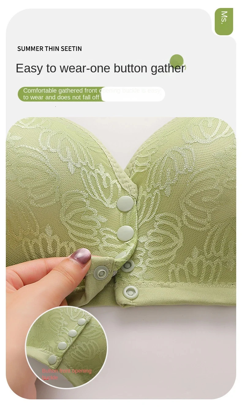 Large size front button sexy push up womens adjustable thin cup breathable and comfortable middleaged elderly mother underwear 250430