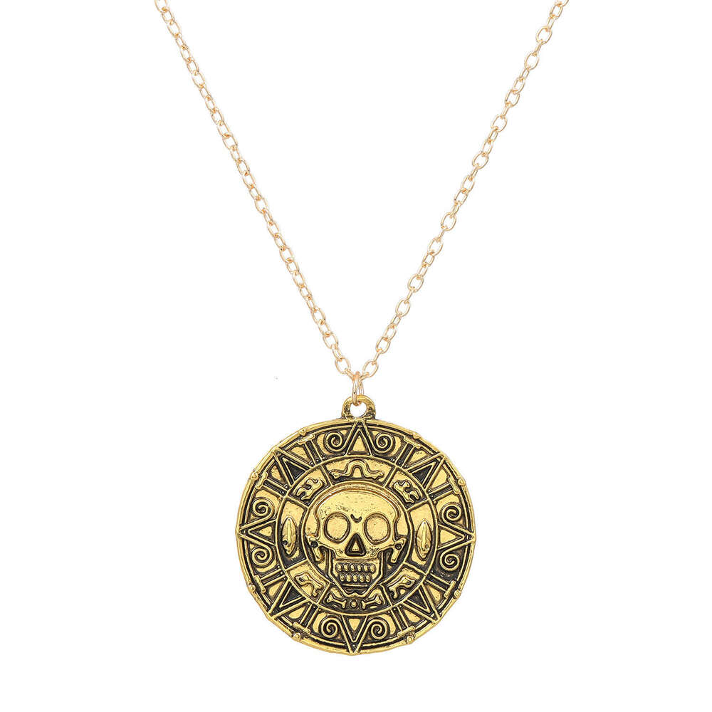 COS Jewelry Caribbean Pirate Gold Coin Chain Men's Skull Necklace Pendant