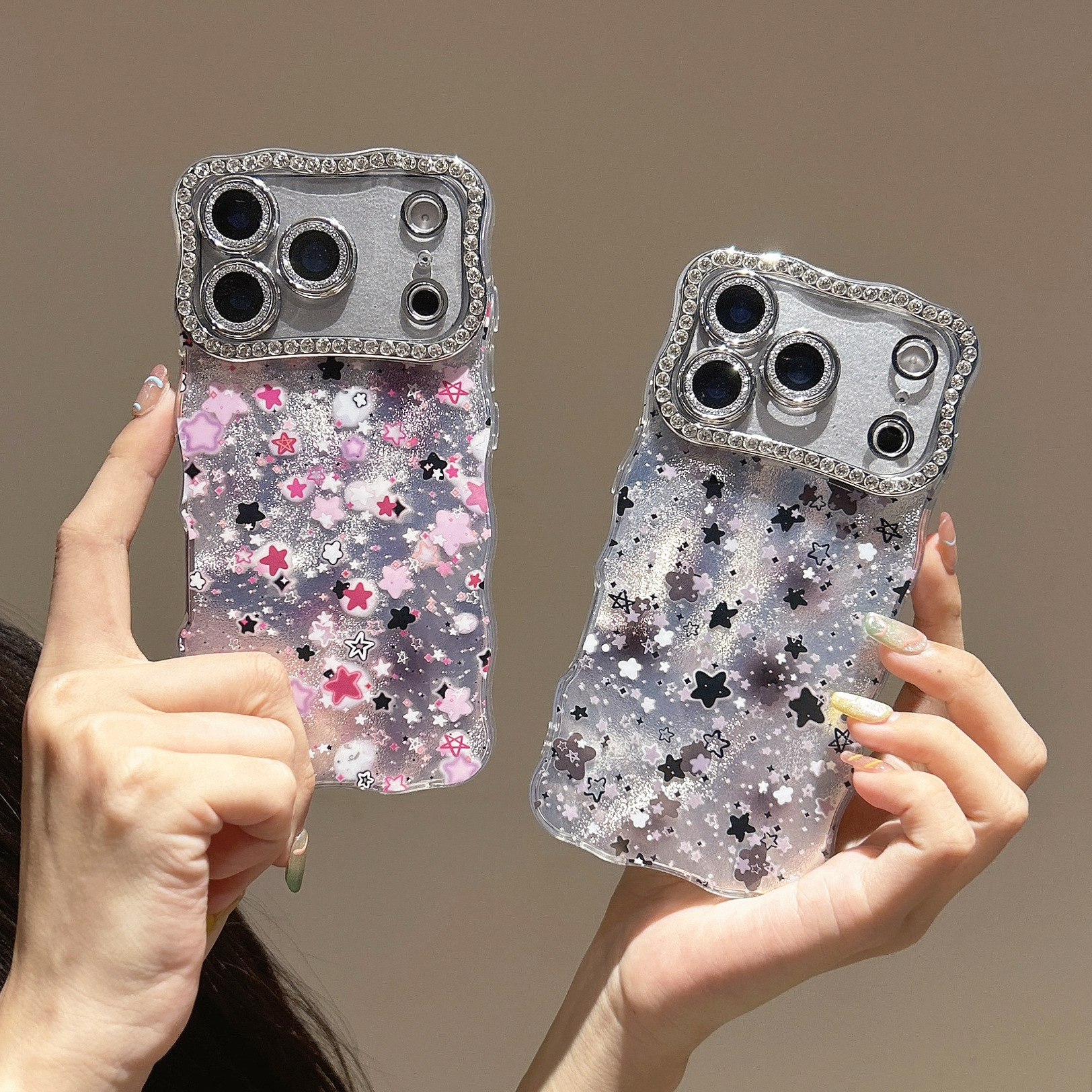 Twisted Edge Gradient Star Phone Case iPhone 17 Pro Max Compatible With Apple 16/15 Pro Diamond Lens Hard Case
