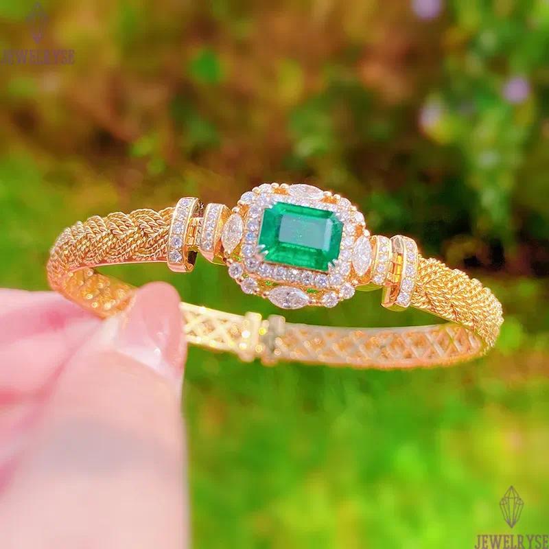 Choucong Handmade Elegant Weave Bangle Vintage Jewelry 18K Gold Fill Princess Cut Emerald 5A Zircon CZ Diamond Party Women Wedding Bracelet Gift
