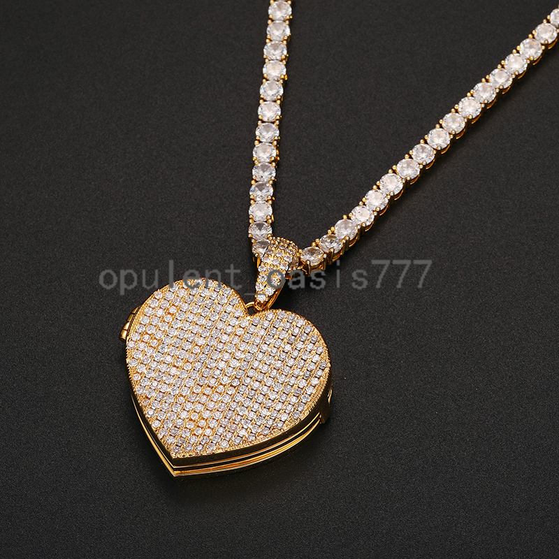 Jewelry Hip Hop Heart Shape Locket Photo Pendant Iced Out moissanite Diamond Empty Memory DIY Picture Pendant