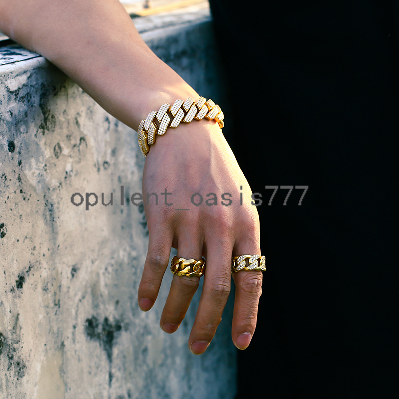 Fashion Hip Hop 20 Heavy 3 Rows moissanite Diamond Iced Out Mens Bracelet Luxury Gold Plated Cuban Link Bracelet for Men